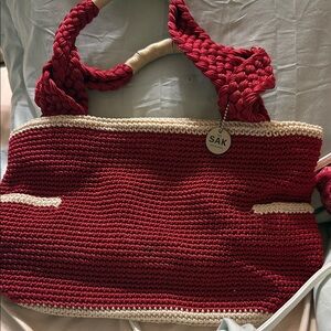 The Sak Red and Cream Crochet Shoulder Bag